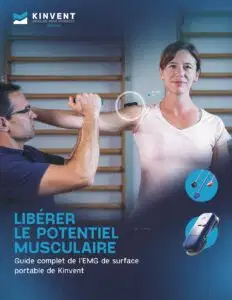 Surface EMG ebook cover showing a clinician assessing a woman’s arm movement with a portable muscle activity device