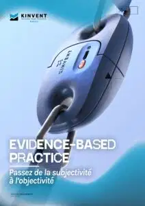 Evidence-Based Practice : de la subjectivité à l'objectivité 4 Couverture de l'e-book Kinvent Physio intitulé Evidence-Based Practice From Subjectivity to Objectivity montrant un gros plan d'un capteur Kinvent