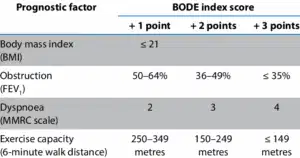 Why Assessing Muscle Strength in COPD Patients Is a Game-Changer in Respiratory Rehabilitation 2 BODE index score chart for COPD prognostic factors including BMI, airflow obstruction, dyspnea, and exercise capacity