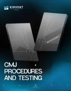 Cover page of the Kinvent Physio e-book titled CMJ Procedures and Testing featuring two Kinvent force plates displayed on a dark background