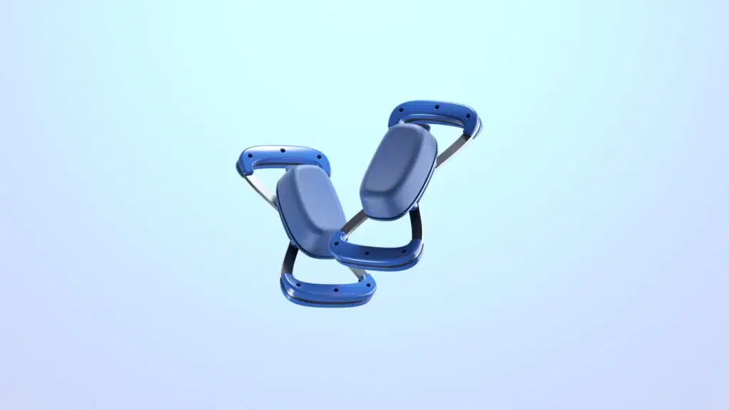 How to measure Muscle Strength? New Study Validates a Go-To Tool for Athletes and Rehab 1 3D rendering of two blue Kinvent K-Push connected handheld dynamometers, shown from different angles against a gradient blue background