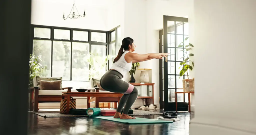 home squat and woman with resistance band fitnes 2025 04 05 12 13 57 utc