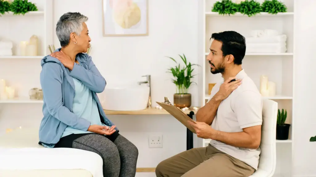 PT Evaluation: Understanding the Physical Therapy Evaluation Process 19 physical therapist discuss with his patient pt evaluation