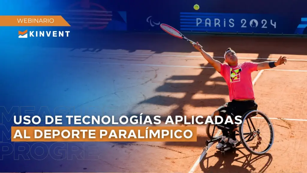 Bánner del seminario web de Kinvent 'Uso de tecnologías aplicadas al deporte paralímpico' con un tenista en silla de ruedas en París 2024