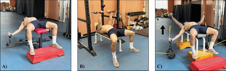 Exercise settings for long muscle length (LML) (A), short muscle length (SML) (B), and variable resistance (VAR) exercise (C)