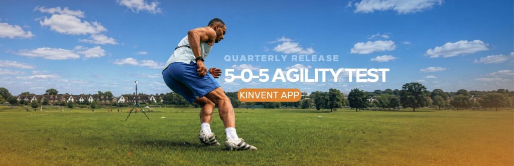 Athlete performing a rapid change of direction on the field during the 5-0-5 Agility Test on the Kinvent App