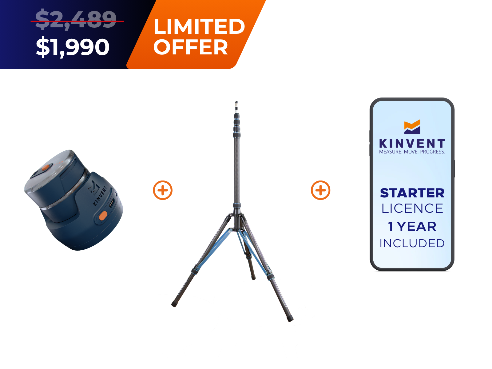 Kinvent K-Power promotional bundle including the speed sensor, a tripod, and a 1-year Starter license