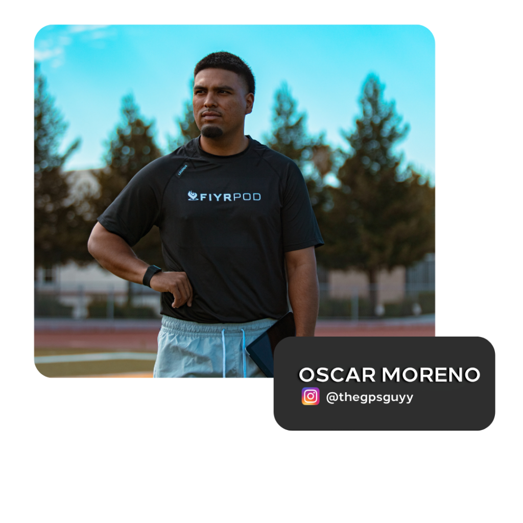 Portrait of Oscar Moreno on a sports field, isolated on transparent background.
