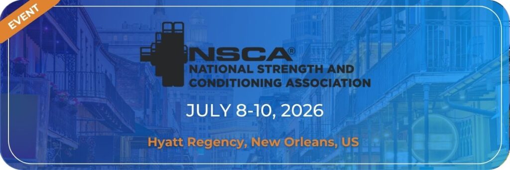 NSCA event banner, July 8-10 2026, Hyatt Regency New Orleans, blue street background.