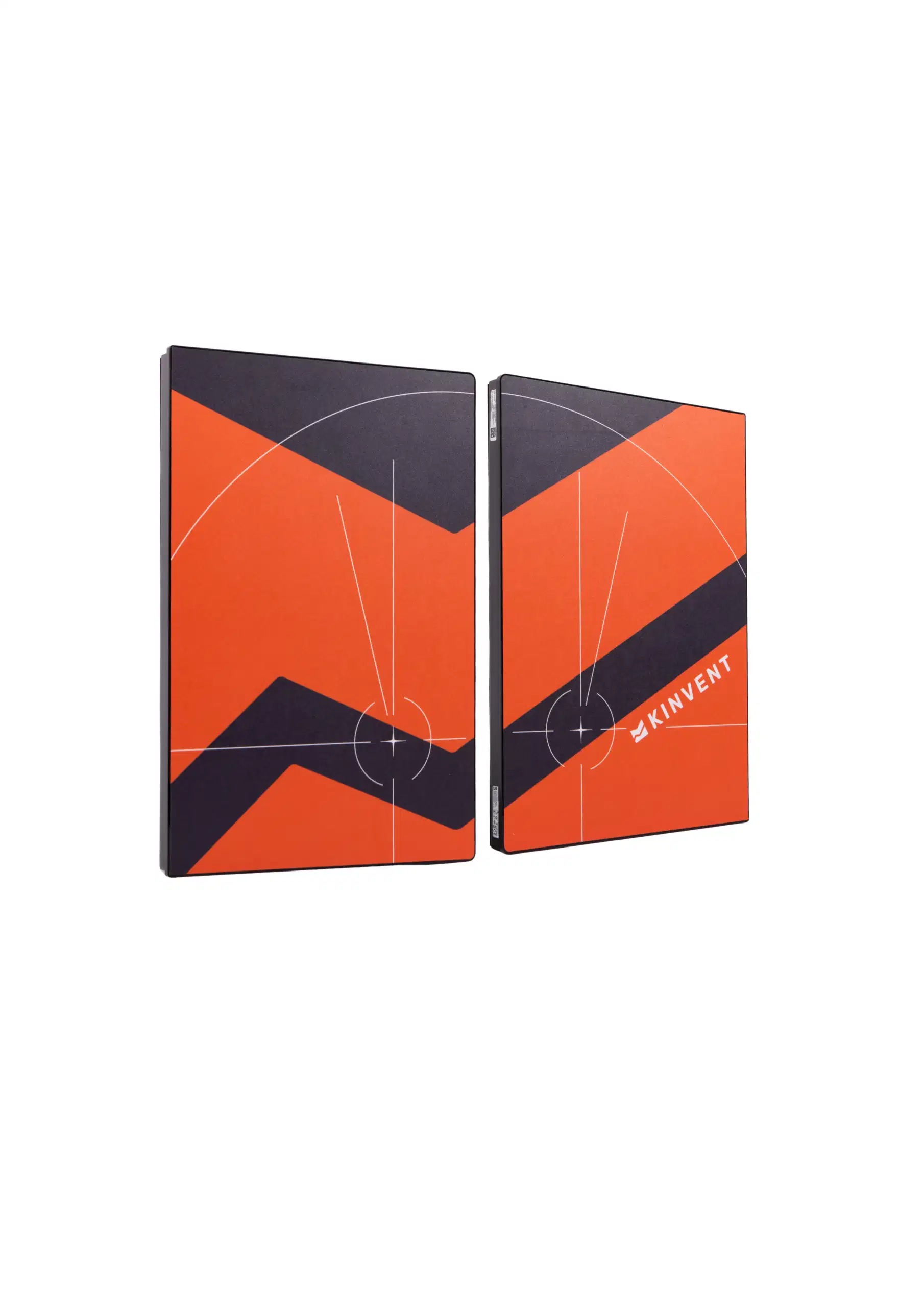 A pair of orange and black Kinvent K-Deltas force plates designed for biomechanical and athletic performance analysis