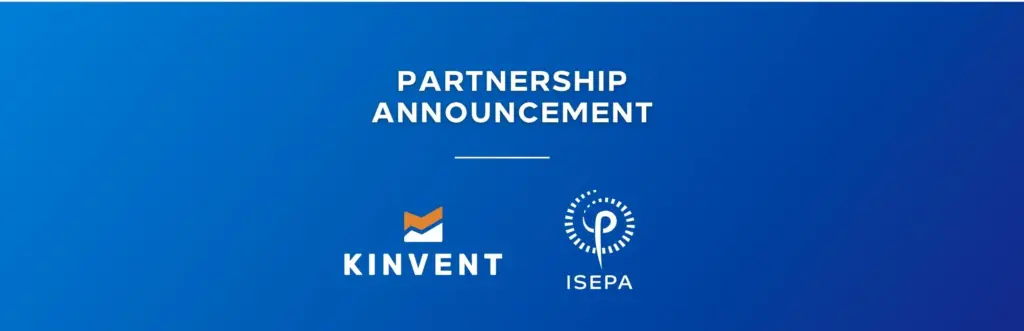 Partnership Announcement banner featuring Kinvent and ISEPA logos on blue