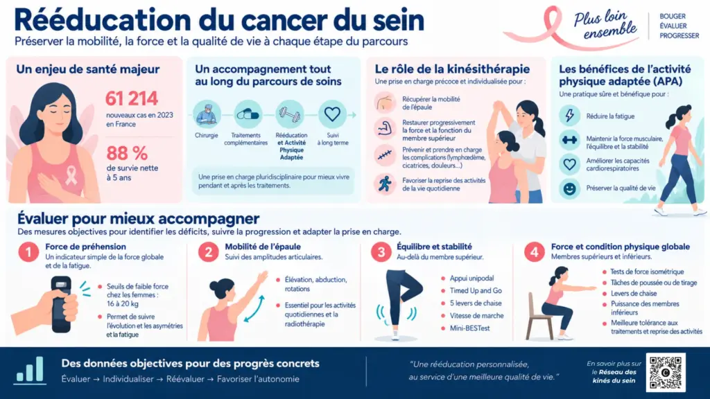 Rééducation du cancer du sein : quelle place pour la kinésithérapie et l’activité physique ? 1 rééducation du cancer du sein infographie article